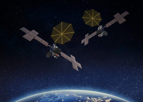 The Maxar-built SXM-11 and SXM-12 satellites for SiriusXM as shown in an artist rendering. Credit: Maxar.